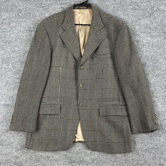 Ralph Lauren Blazer Mens 42R Brown Wool Acrylic Check SportCoat Business Office